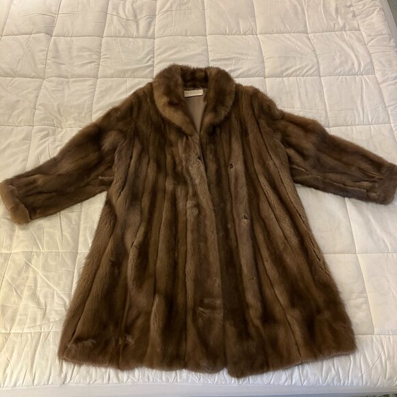Vintage Royal Samink Real Fur Full-length Brown Coat, Wasserman & Son - Picture 2 of 10